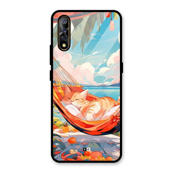 Cute Cat On Beach Glass Back Case for Vivo Z1x