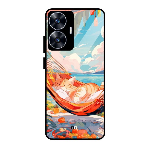 Cute Cat On Beach Glass Back Case for realme C55