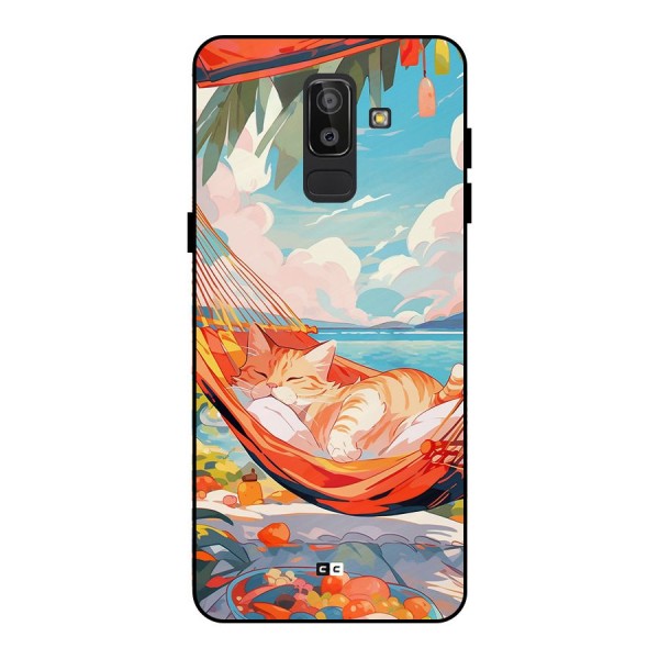 Cute Cat On Beach Metal Back Case for Galaxy J8