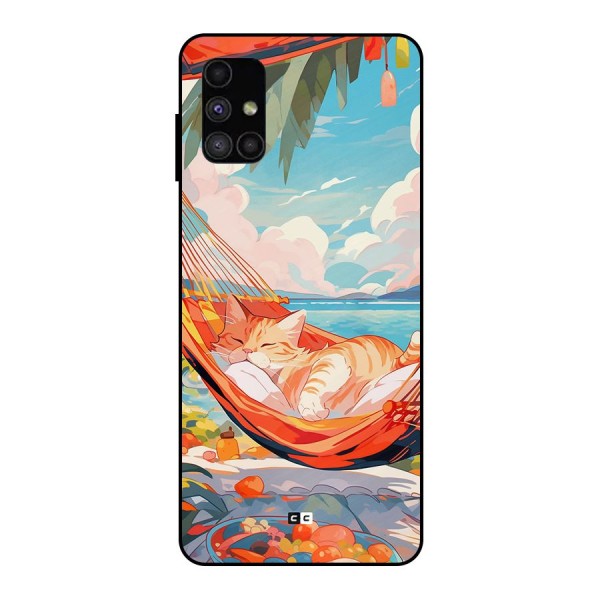 Cute Cat On Beach Metal Back Case for Galaxy M51