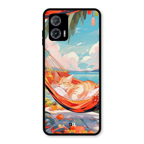 Cute Cat On Beach Metal Back Case for Moto G73