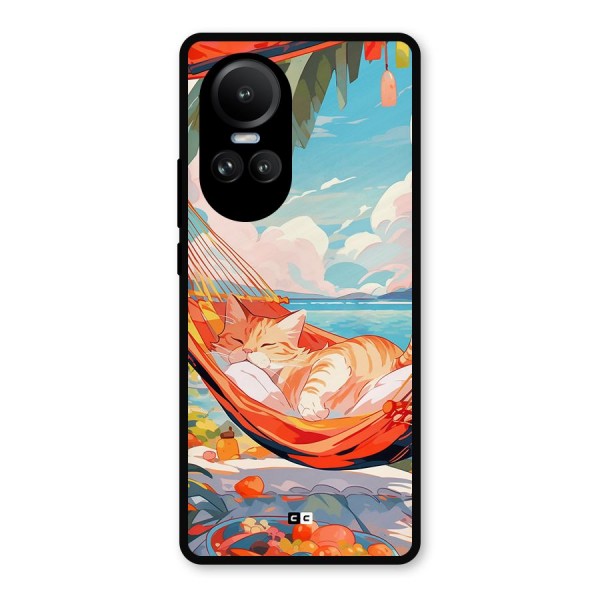 Cute Cat On Beach Metal Back Case for Oppo Reno10