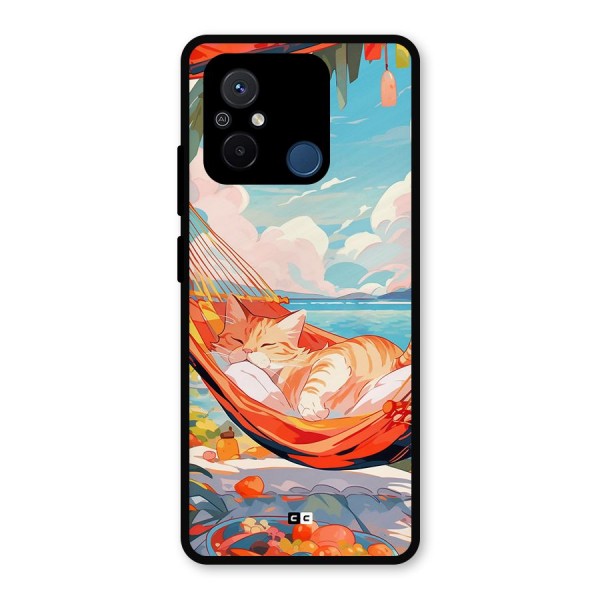 Cute Cat On Beach Metal Back Case for Poco C55