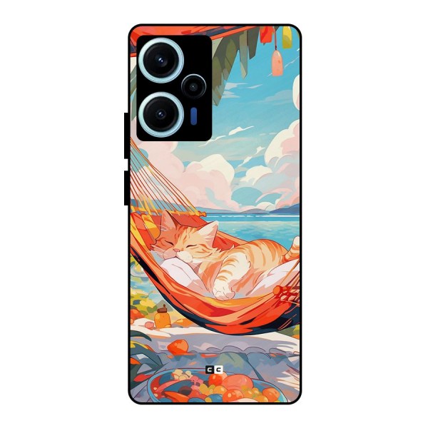 Cute Cat On Beach Metal Back Case for Poco F5