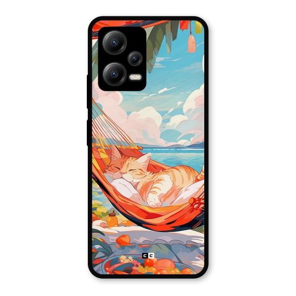 Cute Cat On Beach Metal Back Case for Poco X5