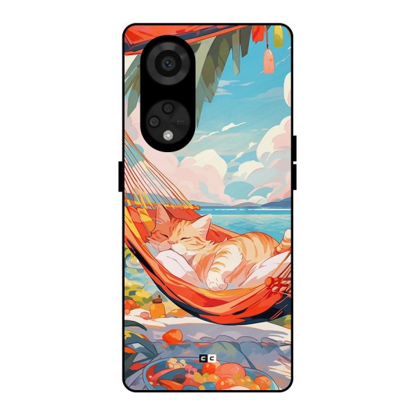 Cute Cat On Beach Metal Back Case for Reno8 T 5G