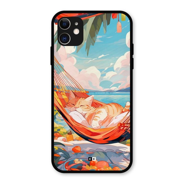 Cute Cat On Beach Metal Back Case for iPhone 11