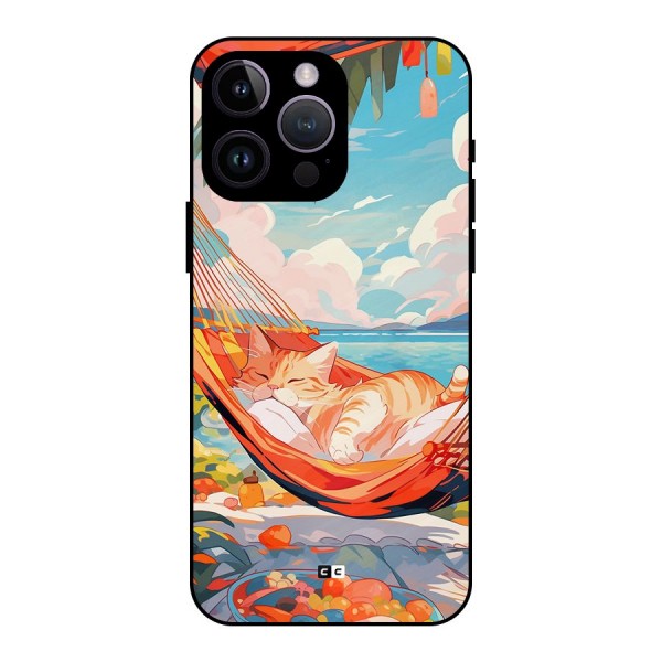 Cute Cat On Beach Metal Back Case for iPhone 14 Pro Max