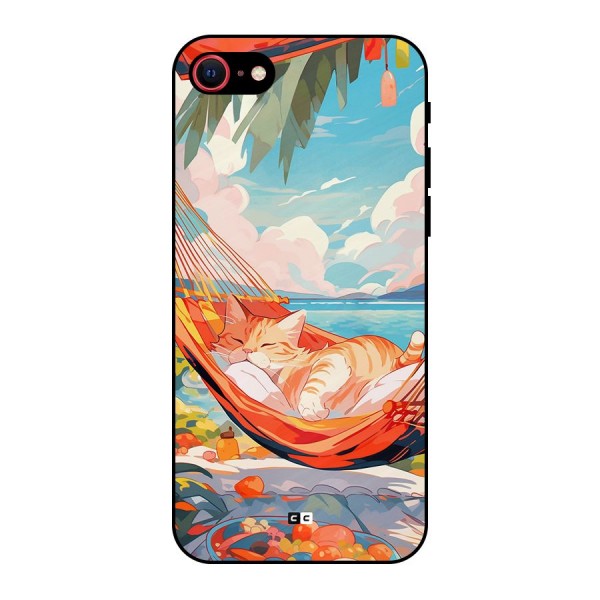 Cute Cat On Beach Metal Back Case for iPhone 8