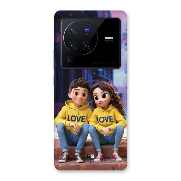 Cute Couple Sitting Back Case for Vivo X80 Pro