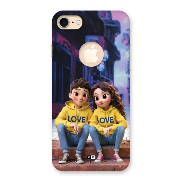 Cute Couple Sitting Back Case for iPhone 8 Logo Cut