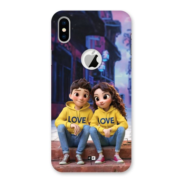 Cute Couple Sitting Back Case for iPhone XS Logo Cut