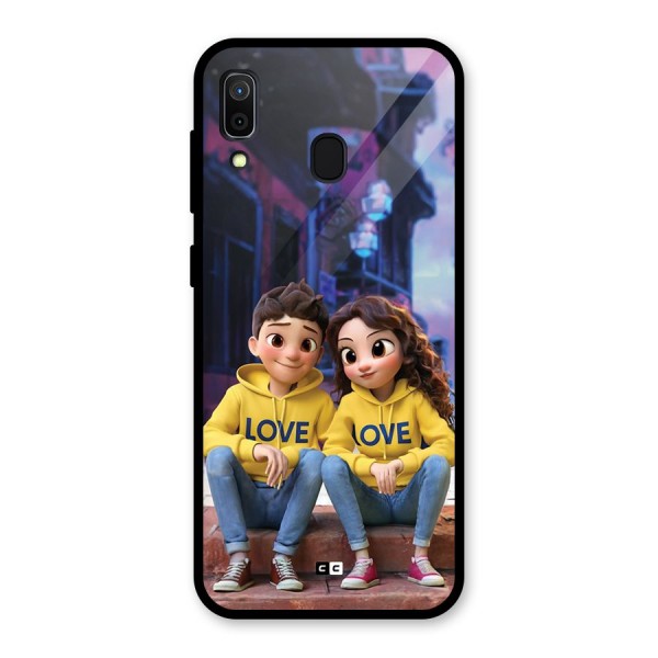 Cute Couple Sitting Glass Back Case for Galaxy A30