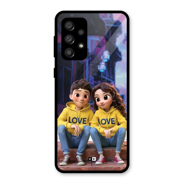 Cute Couple Sitting Glass Back Case for Galaxy A32