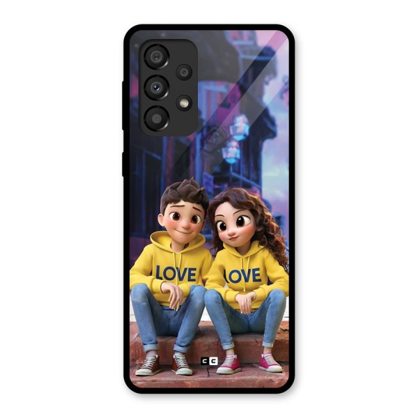 Cute Couple Sitting Glass Back Case for Galaxy A33 5G