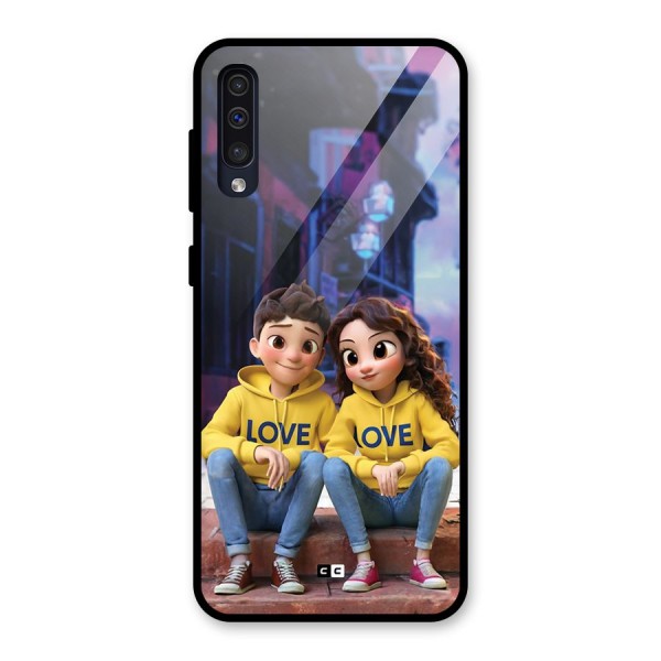 Cute Couple Sitting Glass Back Case for Galaxy A50s