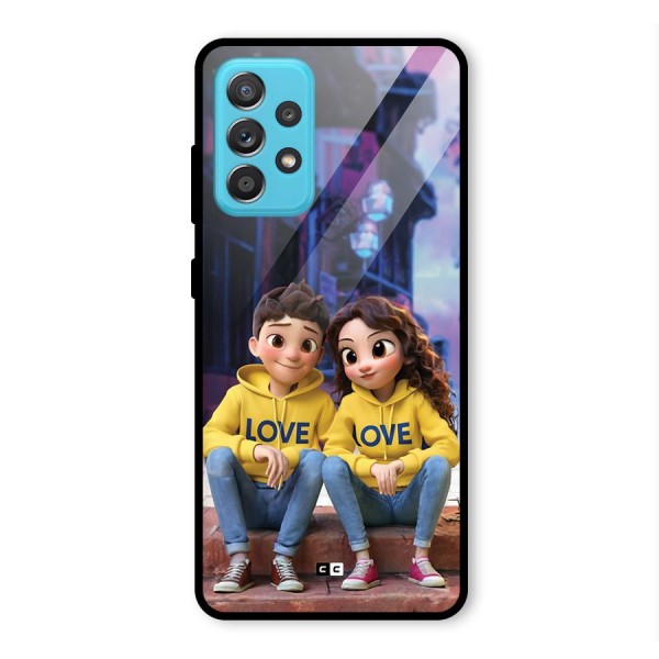 Cute Couple Sitting Glass Back Case for Galaxy A52