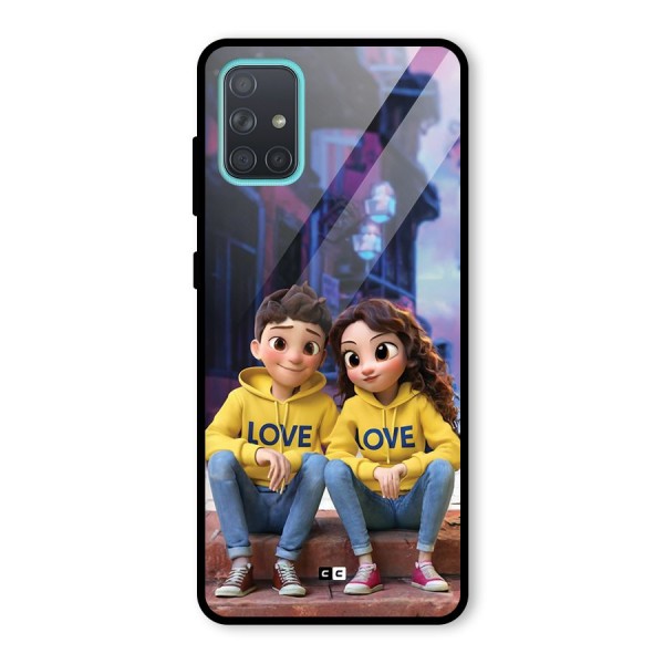 Cute Couple Sitting Glass Back Case for Galaxy A71