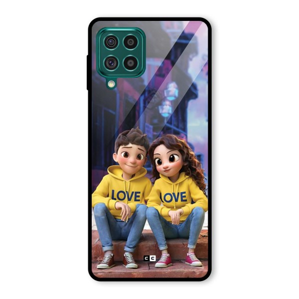 Cute Couple Sitting Glass Back Case for Galaxy F62