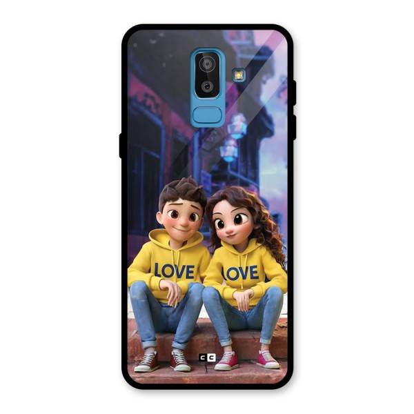 Cute Couple Sitting Glass Back Case for Galaxy J8