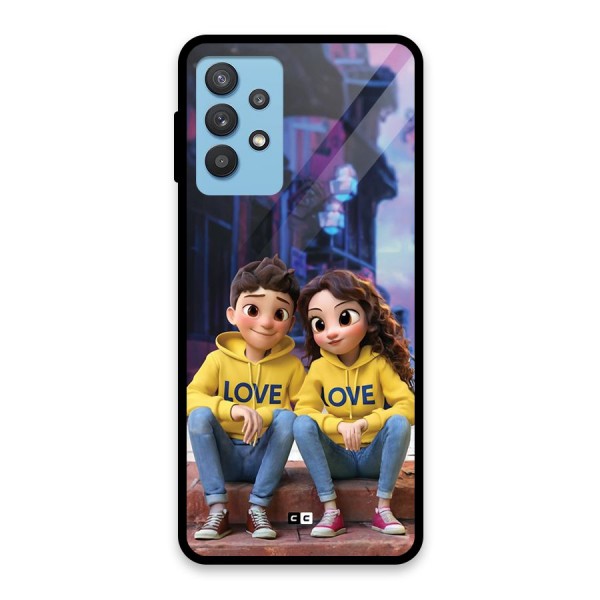 Cute Couple Sitting Glass Back Case for Galaxy M32 5G