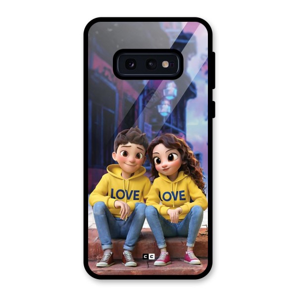 Cute Couple Sitting Glass Back Case for Galaxy S10e