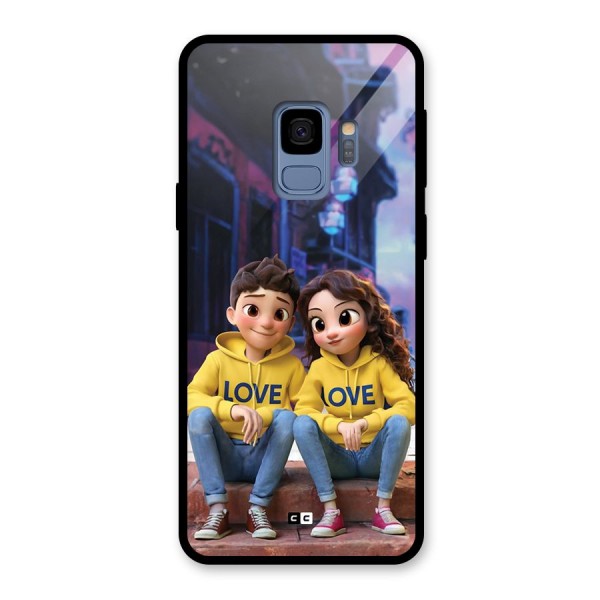 Cute Couple Sitting Glass Back Case for Galaxy S9