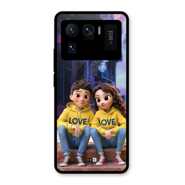 Cute Couple Sitting Glass Back Case for Mi 11 Ultra