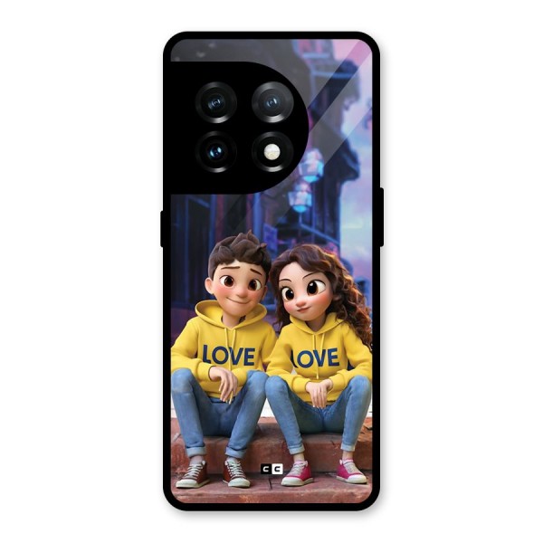 Cute Couple Sitting Glass Back Case for OnePlus 11