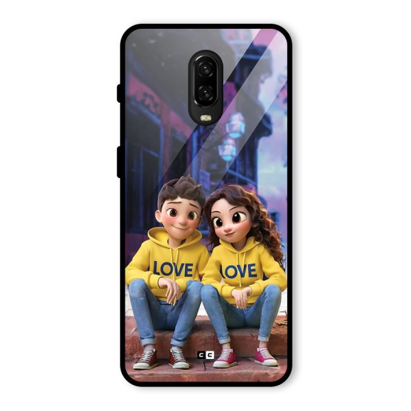 Cute Couple Sitting Glass Back Case for OnePlus 6T