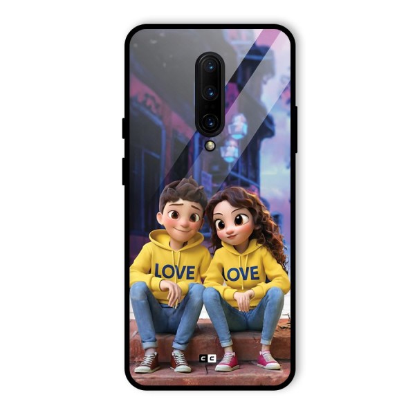 Cute Couple Sitting Glass Back Case for OnePlus 7 Pro