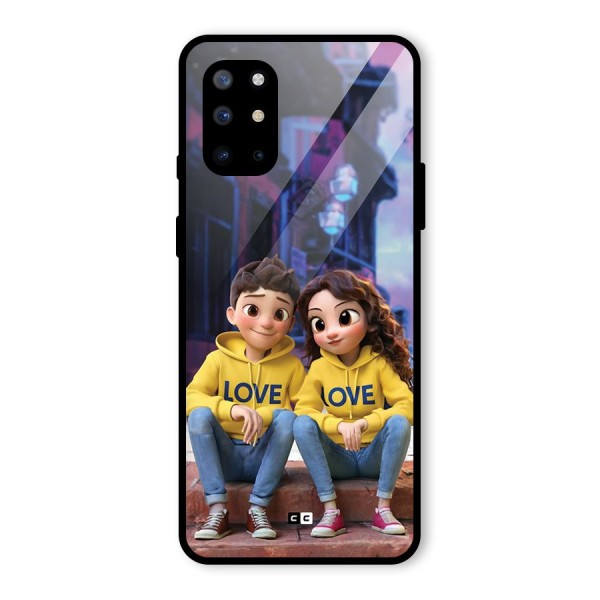 Cute Couple Sitting Glass Back Case for OnePlus 8T