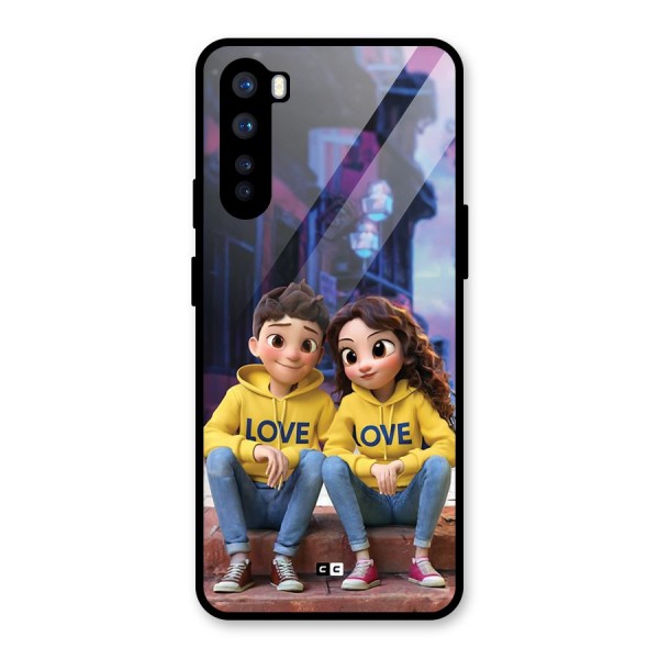 Cute Couple Sitting Glass Back Case for OnePlus Nord