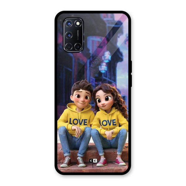 Cute Couple Sitting Glass Back Case for Oppo A52