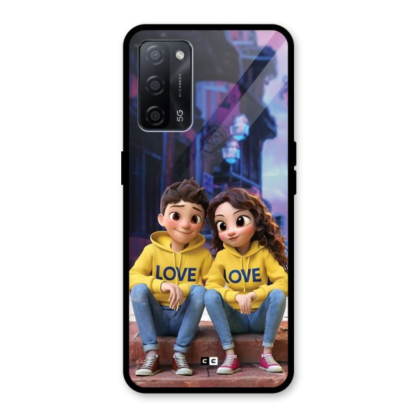 Cute Couple Sitting Glass Back Case for Oppo A53s 5G