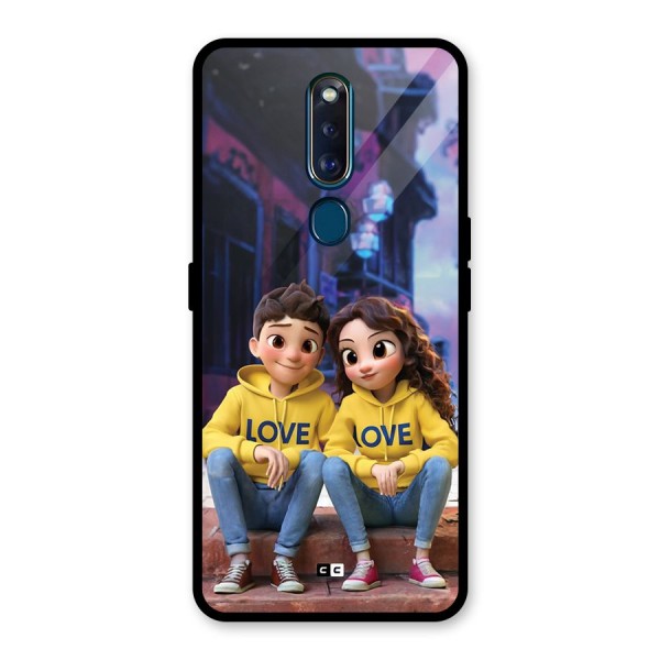 Cute Couple Sitting Glass Back Case for Oppo F11 Pro