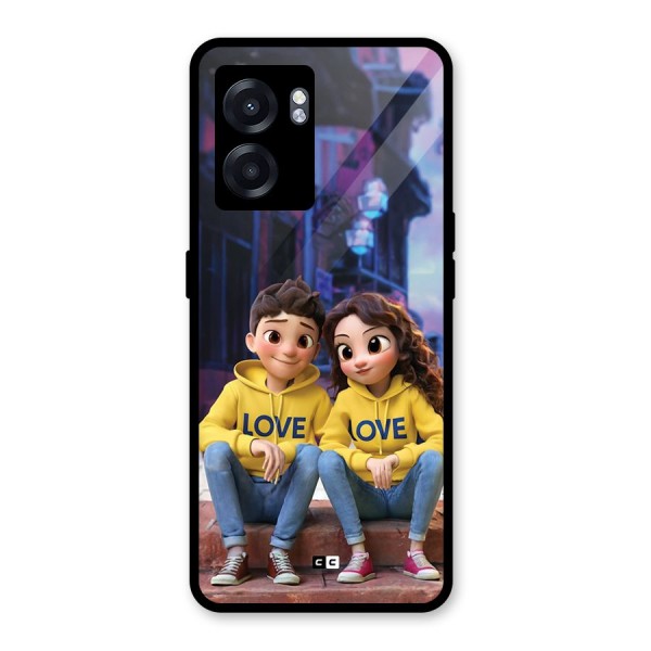 Cute Couple Sitting Glass Back Case for Oppo K10 (5G)