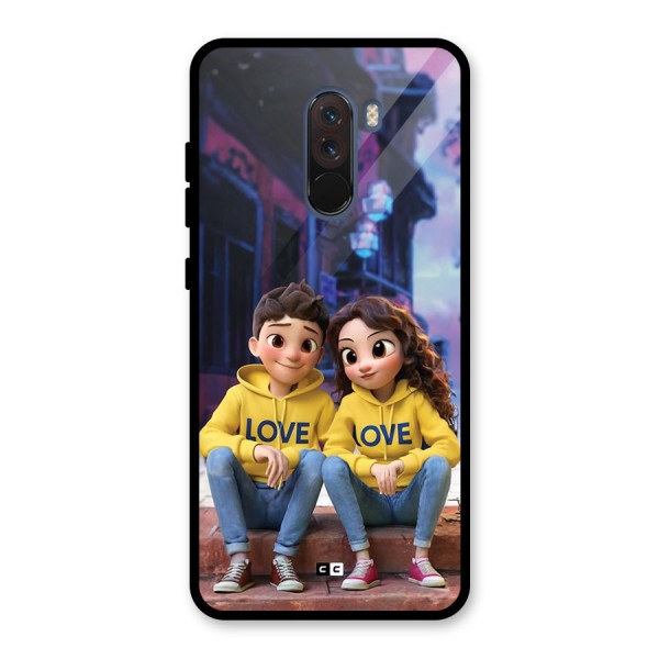 Cute Couple Sitting Glass Back Case for Poco F1