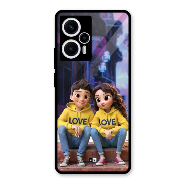 Cute Couple Sitting Glass Back Case for Poco F5