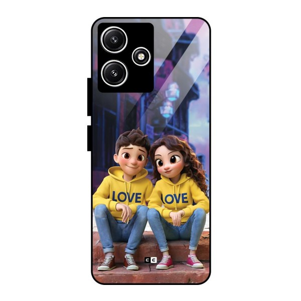 Cute Couple Sitting Glass Back Case for Poco M6 Pro