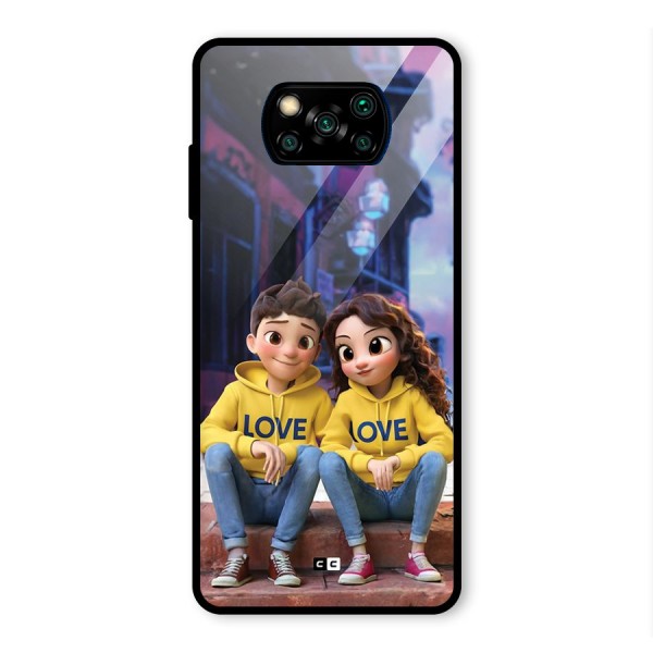 Cute Couple Sitting Glass Back Case for Poco X3 Pro