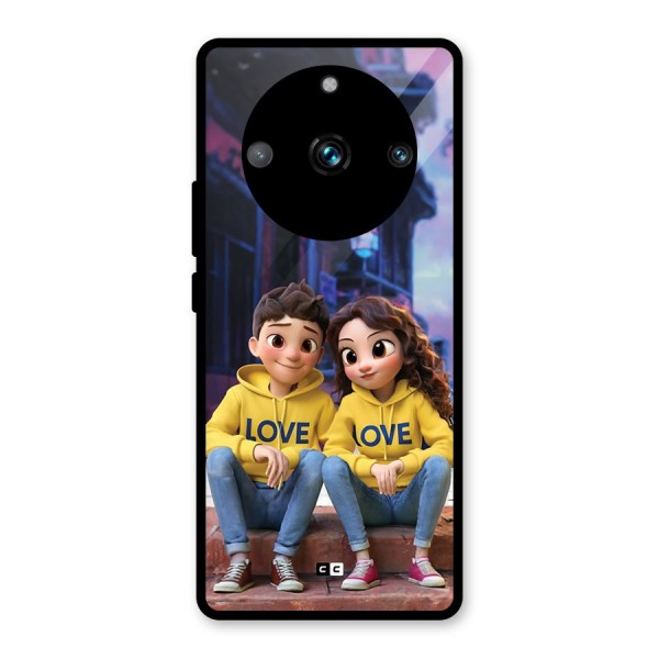 Cute Couple Sitting Glass Back Case for Realme 11 Pro