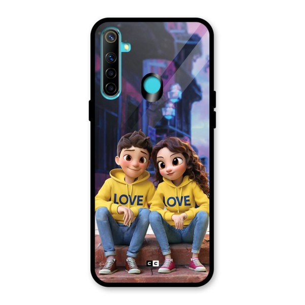 Cute Couple Sitting Glass Back Case for Realme 5