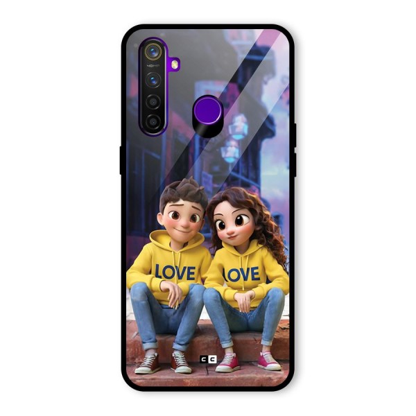Cute Couple Sitting Glass Back Case for Realme 5 Pro