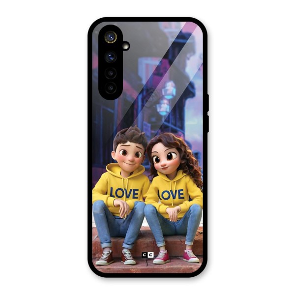 Cute Couple Sitting Glass Back Case for Realme 6