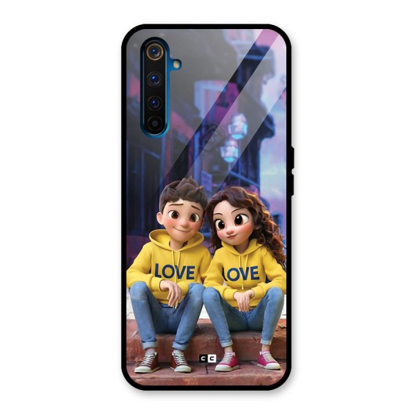 Cute Couple Sitting Glass Back Case for Realme 6 Pro