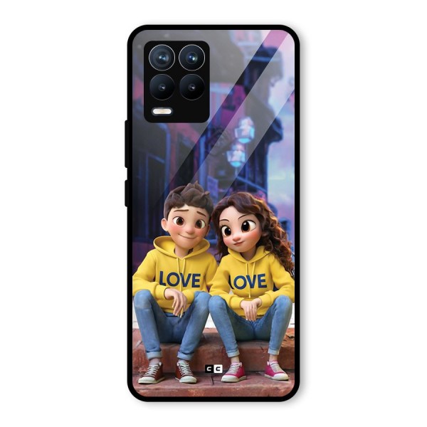 Cute Couple Sitting Glass Back Case for Realme 8