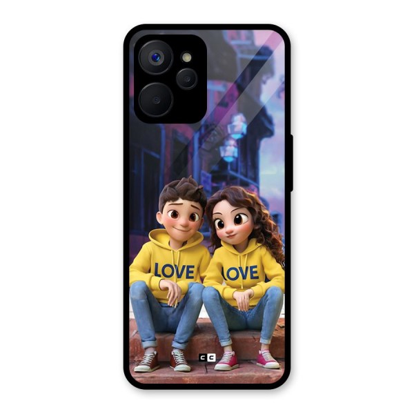 Cute Couple Sitting Glass Back Case for Realme 9i 5G