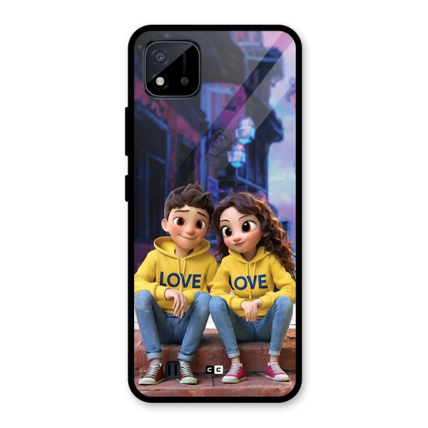 Cute Couple Sitting Glass Back Case for Realme C11 2021