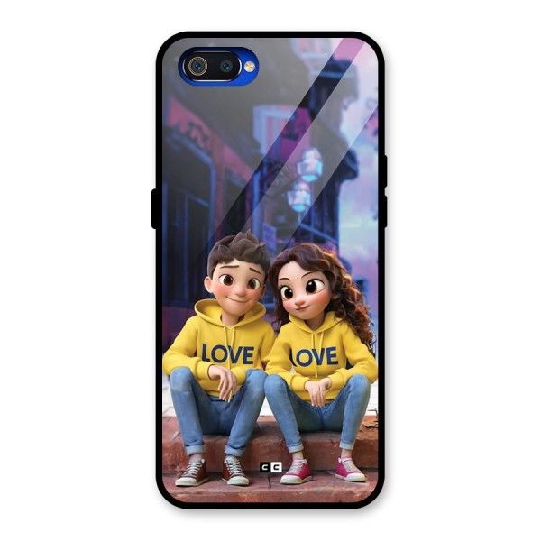 Cute Couple Sitting Glass Back Case for Realme C2